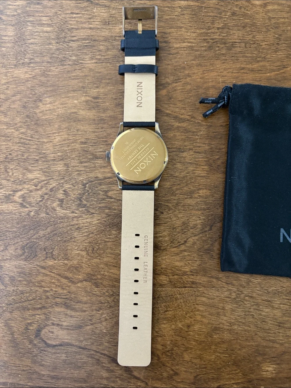 Nixon Sentry Black Leather Strap Watch with Bronze-Tone Case